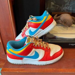 Nike Dunk Low Red Blue and Yellow
Lebron and Fruity Pebbles Collab